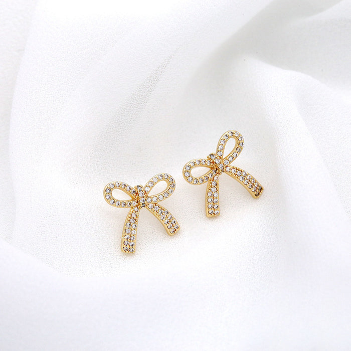 Wholesale Bow Earrings Elegant Zircon Super Flash Plated 18K Earrings