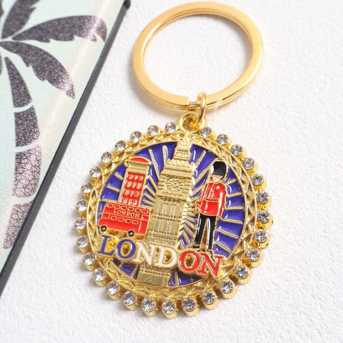 Wholesale Diamond studded keychain, architectural figure, dripping oil, colored pendant, jewelry, souvenir