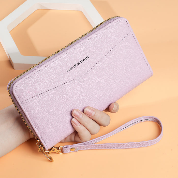 Wholesale PU Leather Retro Long Wallet Clutch with Wrist Strap Solid Color Trendy Everyday Use