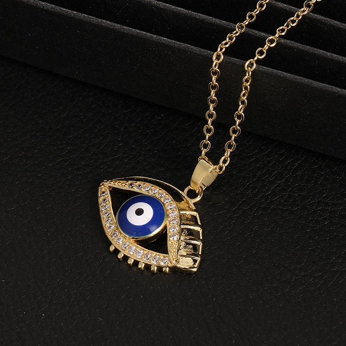 Wholesale Copper Inlaid Zirconia Pendant Devil Eye Necklace JDC-NE-ShangY036