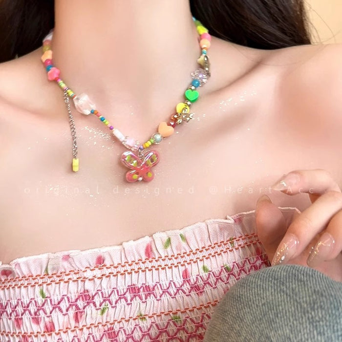 Wholesale Colorful Pearl Flower Necklace Women's Light Luxury Clavicle Chain Temperament Design Necklace