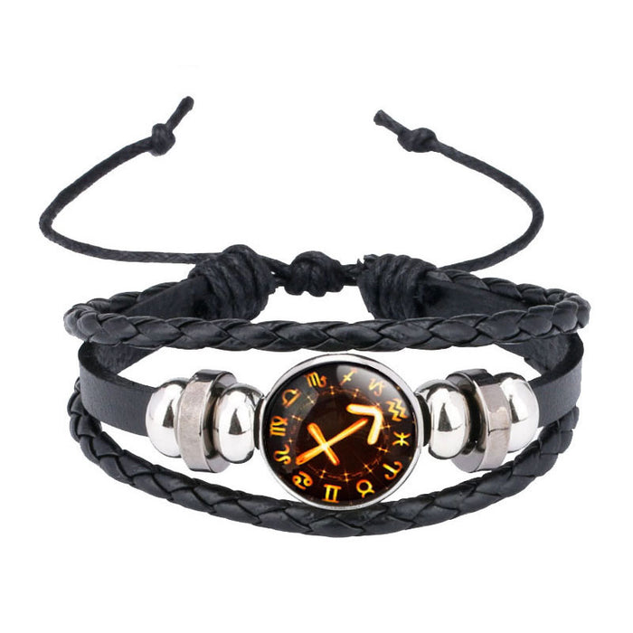 Wholesale 12 zodiac cowhide bracelet, personalized woven bracelet