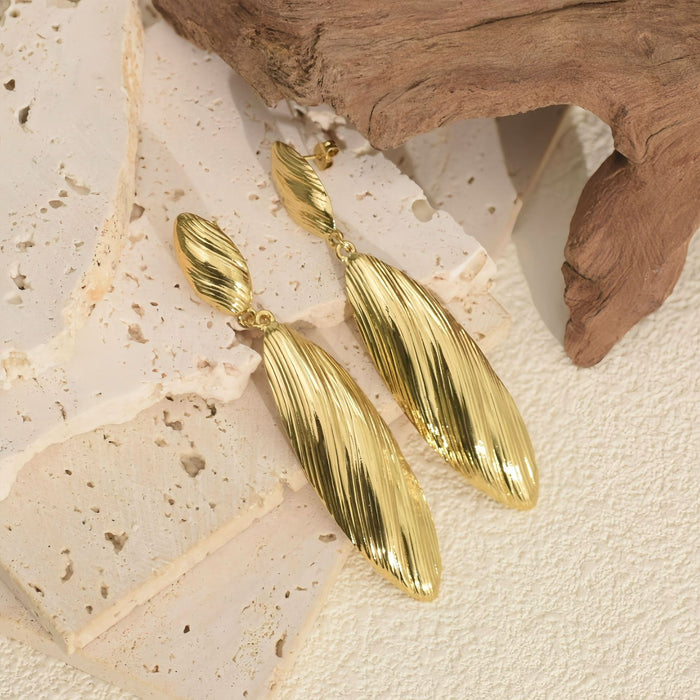 Wholesale Stainless Steel Earrings for Women Striped Long Pendant Earrings Exaggerated Geometric Earrings