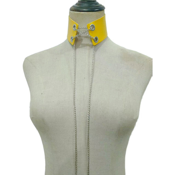 Wholesale New metal chain strap necklace necklace with PU leather collar, cute punk collar necklace accessories