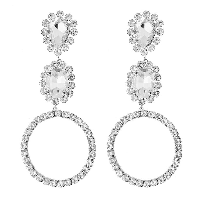 Wholesale Trendy exaggerated pendant, round long earrings, personalized diamond studded earrings wholesale