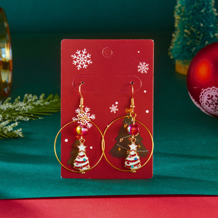 Wholesale Oil-drip Christmas series earrings versatile snowflake bell Christmas paper card earrings for women