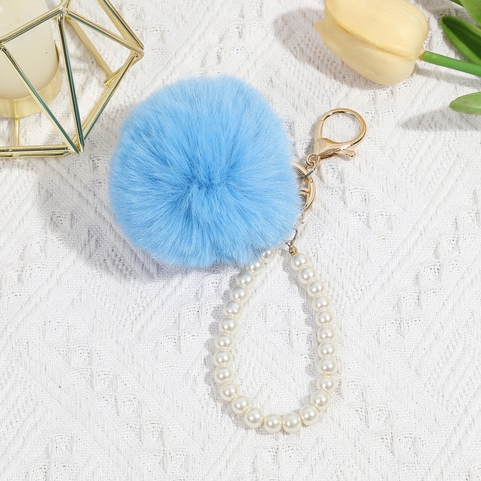 Wholesale Cute Pearl fur ball pendant bag decoration plush keychain mobile phone earphone cover car fur ornaments