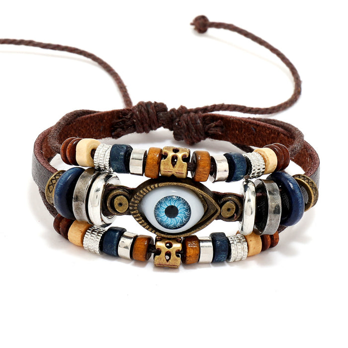 Wholesale Leather Beaded Bracelet Diy Evil Eye Element JDC-BT-XH019