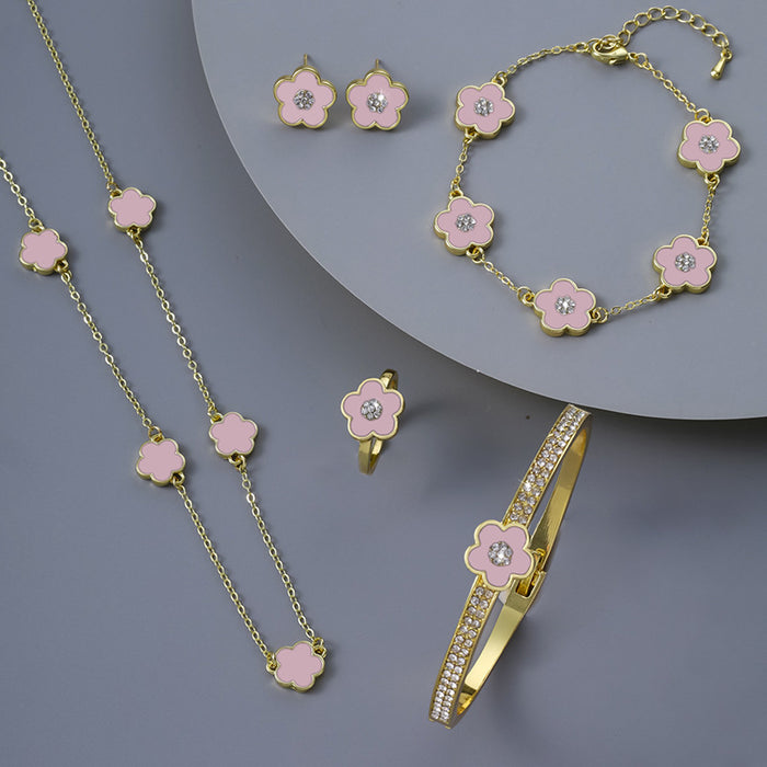 Wholesale Five-petal Flower Alloy Earrings Necklace Set JDC-NE-ZhuoM019
