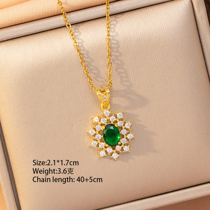 Wholesale Geometric Copper Inlaid Zircon Pendant Necklace Gold Plated Titanium Steel Layering Jewelry MOQ≥2