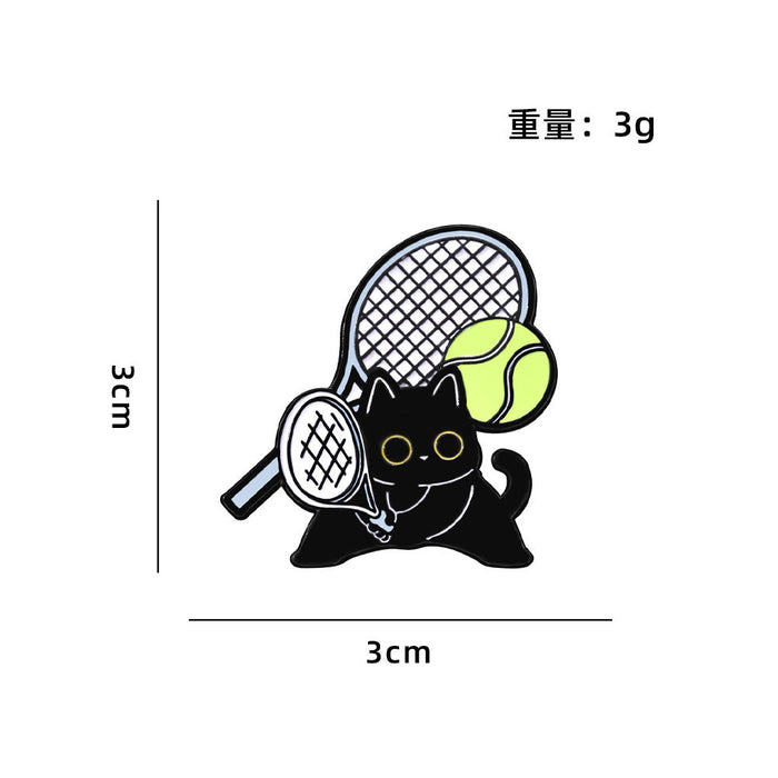 Wholesale Sports Cat Brooch Badge Cute Black Cat Badminton Tennis Football Basketball Schoolbag Decoration Oil-Drip Zinc Alloy