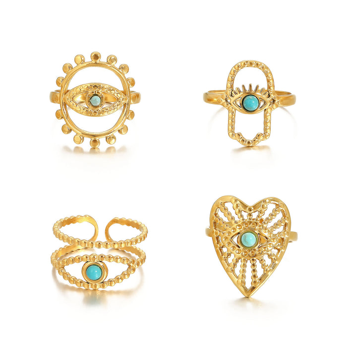 Wholesale stainless steel gold-colored turquoise adjustable ring