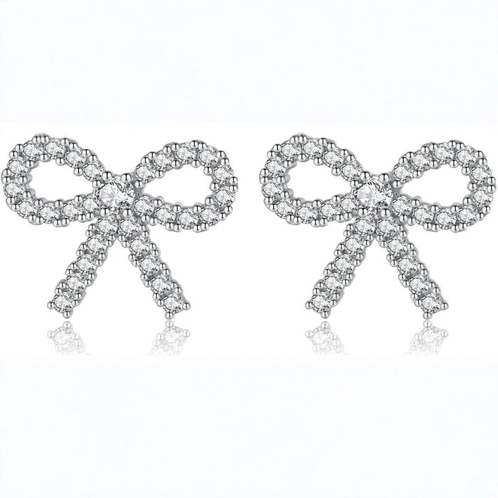 Wholesale Fashionable and cute earrings with versatile personality, compact and exquisite diamond studded bow earrings