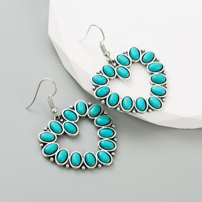 Wholesale Openwork heart and cross turquoise statement earrings