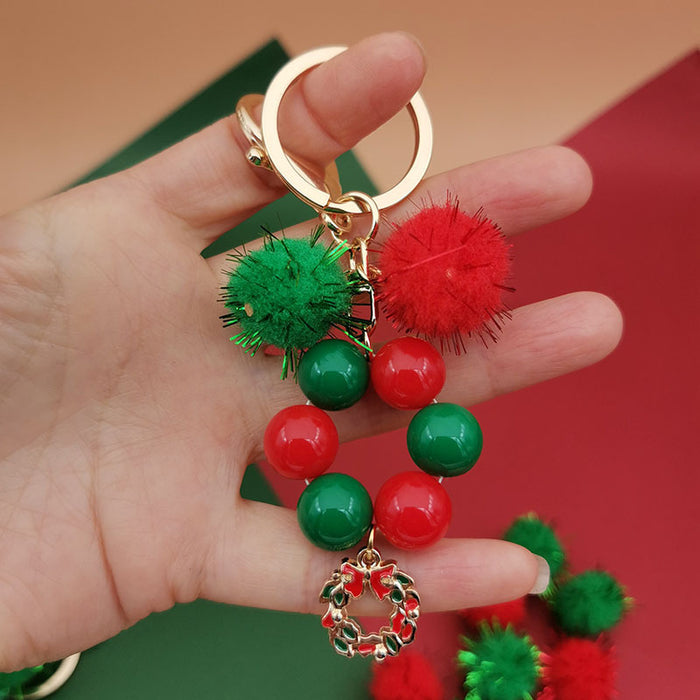 Wholesale Christmas theme keychain  snowflake bag keychain beaded Christmas tree keychain