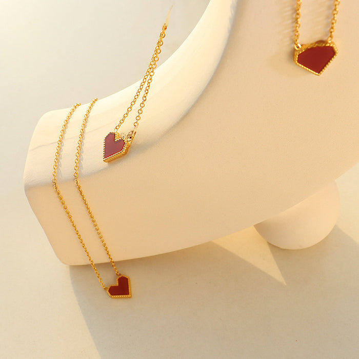 Wholesale Gold plated peach heart versatile titanium steel collarbone high-end women's necklace