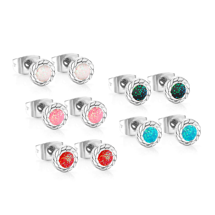 Wholesale Mixed-Color Glitter Powder Oil Earrings Sweet Earrings Stainless Steel Earrings