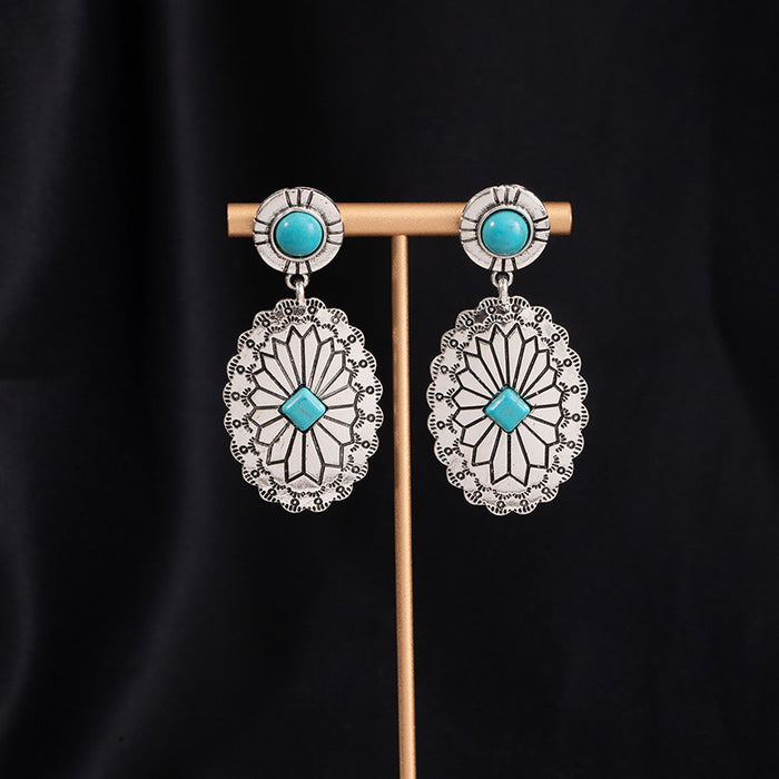 Wholesale Turquoise Flower Pendant Bohemian Ethnic Style Earrings