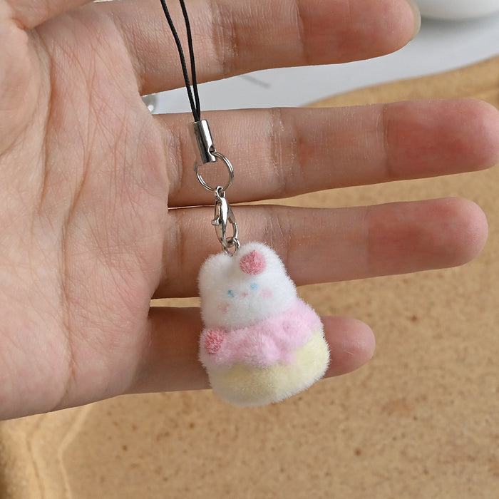Wholesale Animal Cake Bunny Pendant Cartoon Flocking Mobile Phone Chain Bag Pendant