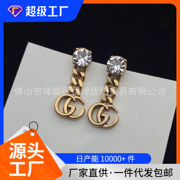 Wholesale Letter chain inlaid rhinestone tassel earrings