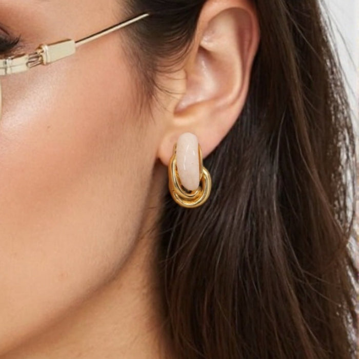 Wholesale Stainless Steel Earrings European and American Hot-Selling U-Shaped Water Drop Retro Earrings Fashionable Small C-Shaped Contrasting Color Ball Earrings