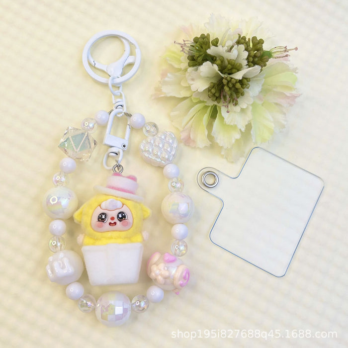 Wholesale Flocking sitting funny colorful beaded mobile phone chain keychain bag doll pendant accessories