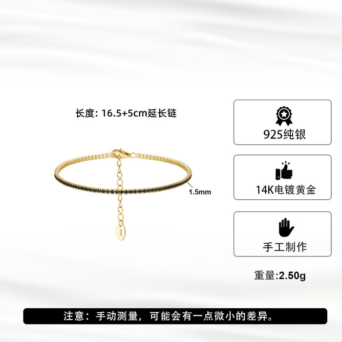 Wholesale Solid Zircon Tennis Chain Pure Silver Adjustable Bracelet