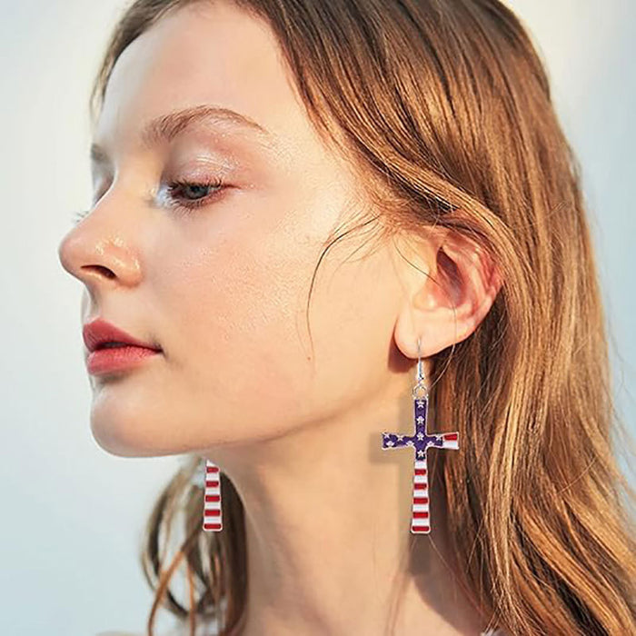 Wholesale Earrings Cross Earrings Drip Oil Star Stripe National Flag Pendant
