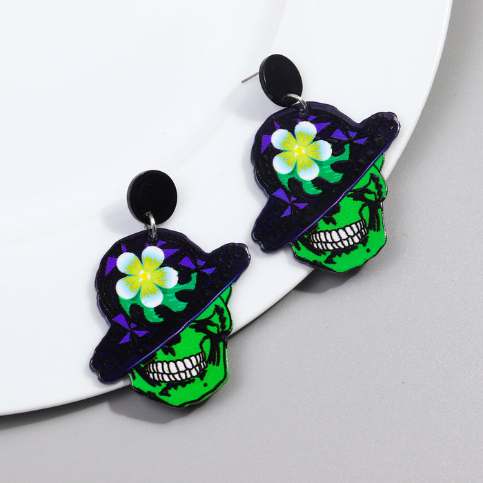 Wholesale Halloween Acrylic Skull Face Earrings JDC-ES-ChouD020