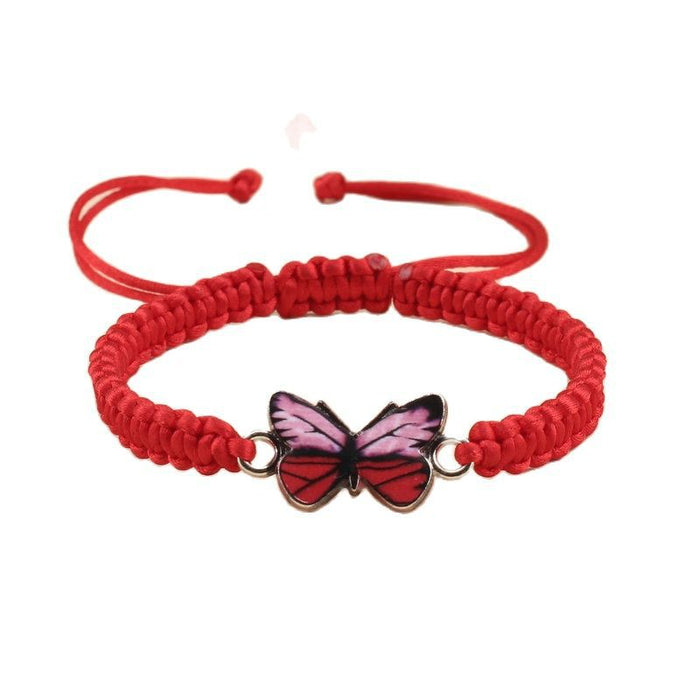 Wholesale hand-woven flat knot adjustable red rope bracelet for men and women couples best friend butterfly bracelet