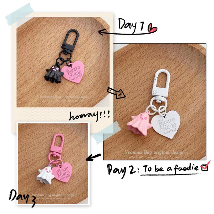 Wholesale cute little ghost love pendant pink black round buckle pendant keychain