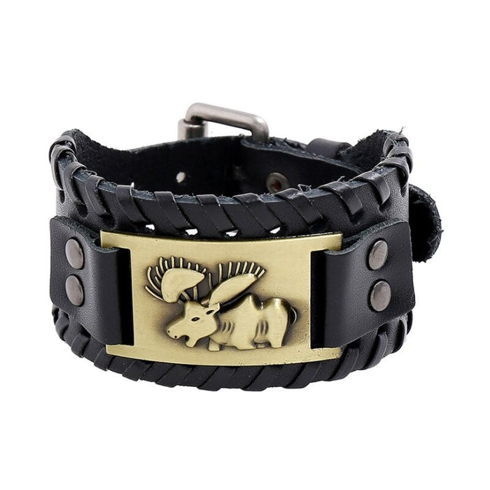 Wholesale Multi-layer Leather Wolf Head Men's Bracelet JDC-BT-FengH002