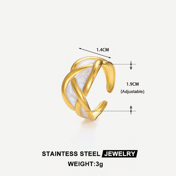 Wholesale Metal suede spliced stainless steel ring with non fading lines, exaggerated and simple drip opening ring