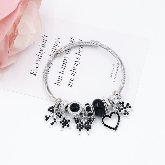 Wholesale Diamond studded butterfly bead bracelet, clover pendant, lucky bracelet with accessories