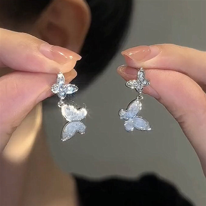 Wholesale Silver Needle Zircon Crystal Butterfly Earrings JDC-ES-HuiHe013