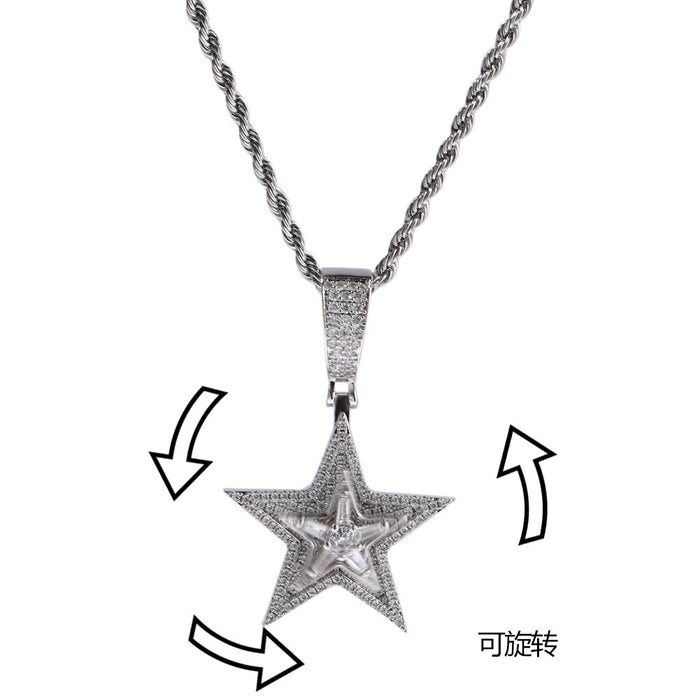 Wholesale Full diamond rotating pendant titanium steel necklace, high-end and personalized fashion accessory