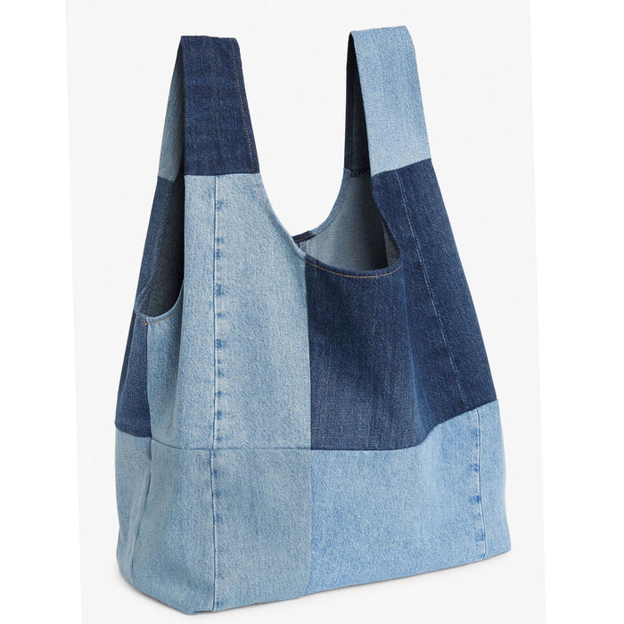 Wholesale Two-color Stitching Washed Denim Large Capacity Shopping Bag JDC-SD-KuaiKe001
