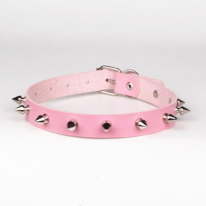 Wholesale Sharp nail rivet PU leather collar neck chain with collarbone chain