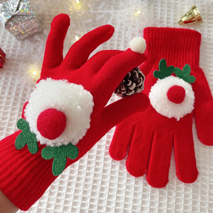 Wholesale Red gloves women' s winter elk couple gift cute thick five-finger warm gloves