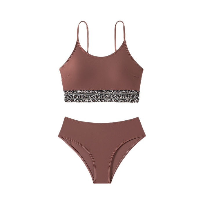 Wholesale Split two-piece women's solid color leopard print swimsuit in stock