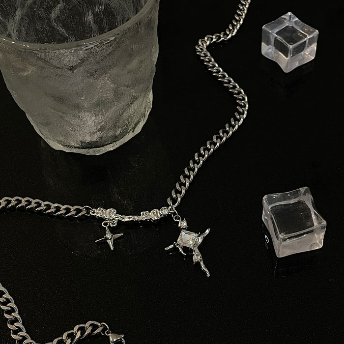 Wholesale Square Diamond Star Cross Necklace for Men, Unisex Style, Niche Clavicle Chain