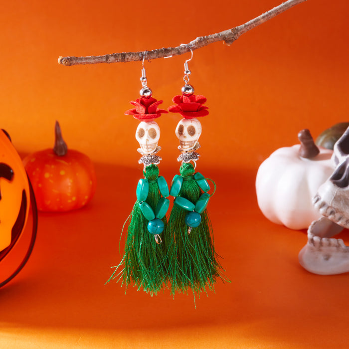 Wholesale  retro earrings for women hip-hop punk style skull funny skeleton colorful mesh ear hooks