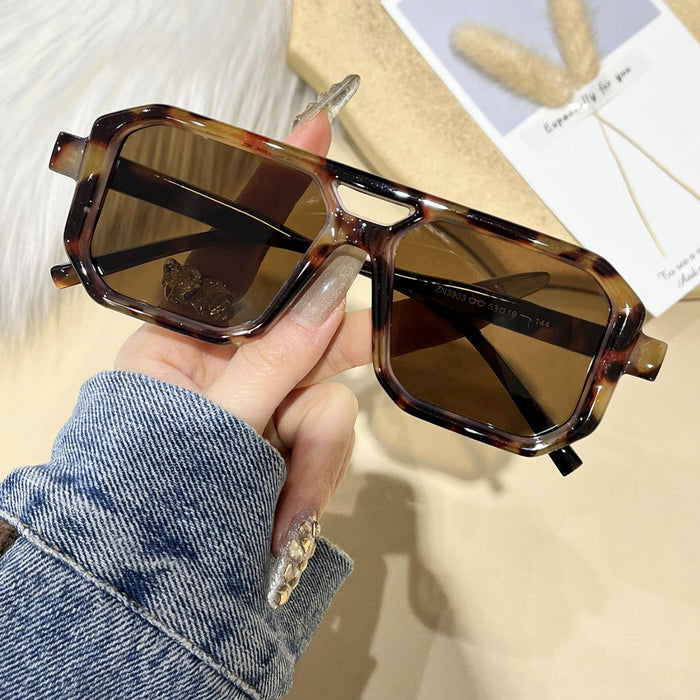 Wholesale New Fashionable Large Box Double Beam Cross border Sunglasses, Retro Art Style Sunglasses