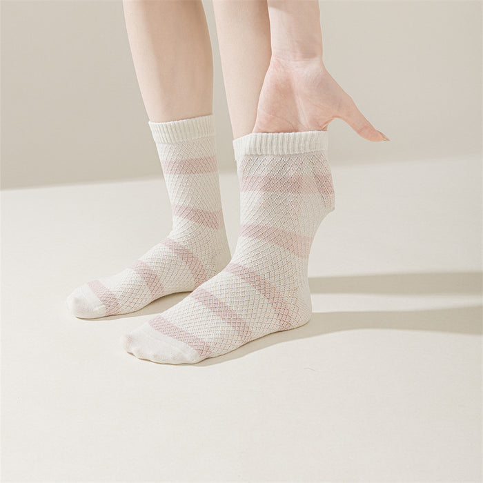 Wholesale Socks, striped socks, mid length socks, thin cut hollow socks