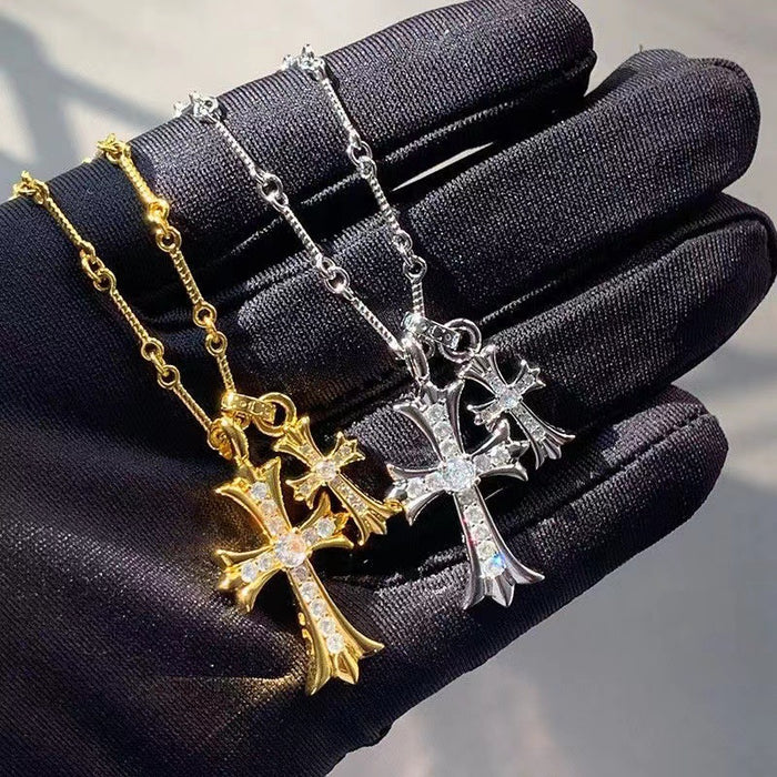 Wholesale Necklace with diamonds, cross pendant, vintage necklace accessory