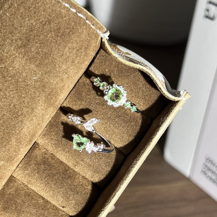 Wholesale Temperament Light Green Zircon Open Ring, niche design, exquisite layering, high-end feeling, light luxury ring