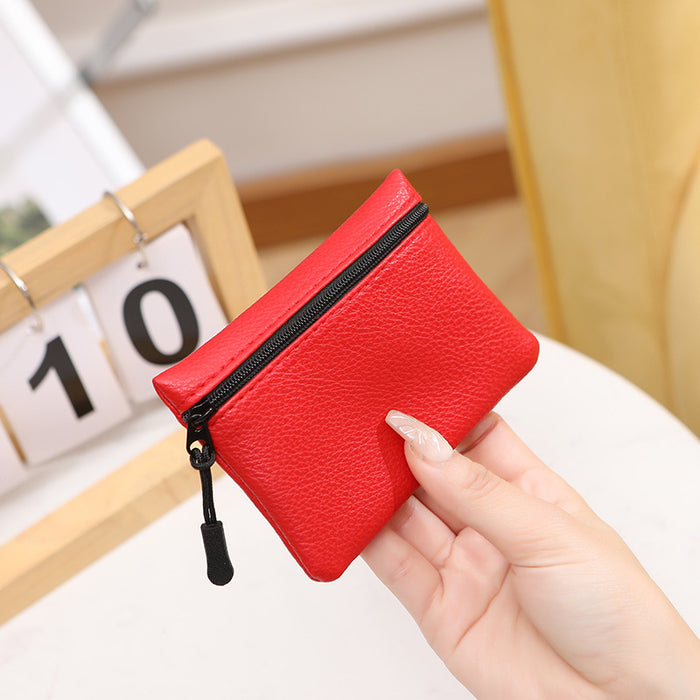 Wholesale pattern zipper coin purse solid color PU soft leather women's Coin card bag