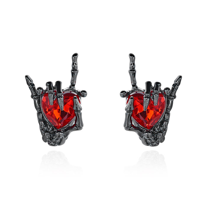 Wholesale Vintage Ghost Hand Heart Alloy Rhinestone Earring Necklace Set Boutique Resale