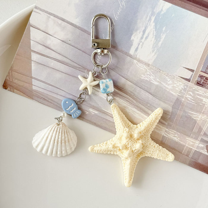 Wholesale Natural Shell Decoration Keychain Starfish Pendant Holiday Bag Hanging Decoration