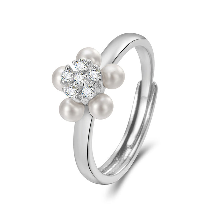 Wholesale DIY Pearl Accessories New 5-piece Pearl Open Ring with Empty Stand Fashion Flower Ring Handpiece Wholesale